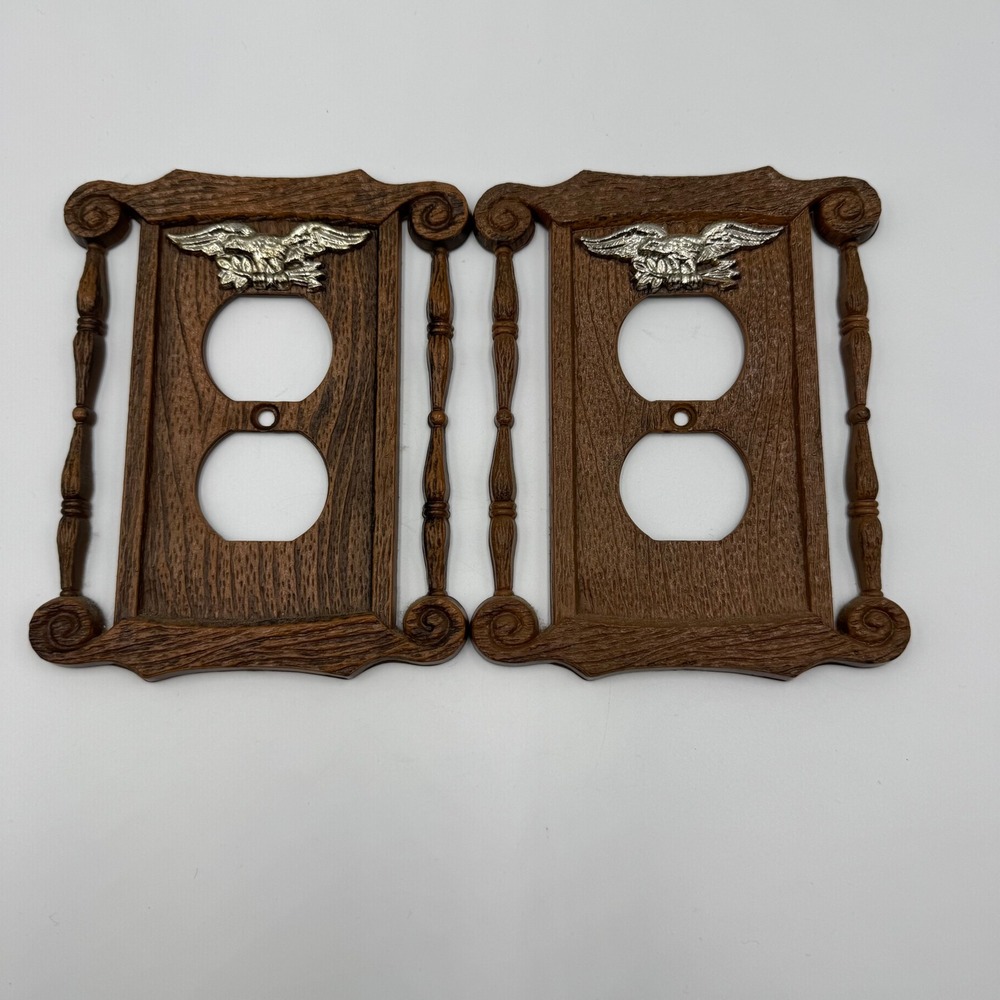 Vintage Outlet Covers Set 2 Brown Faux Wood Plastic Eagle